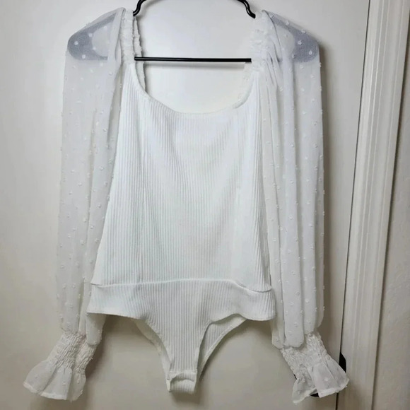 Promesa White Ribbed Eyelet Bodysuit | Size Small | NWOT | Longsleeve Bodysuit - Picture 1 of 8